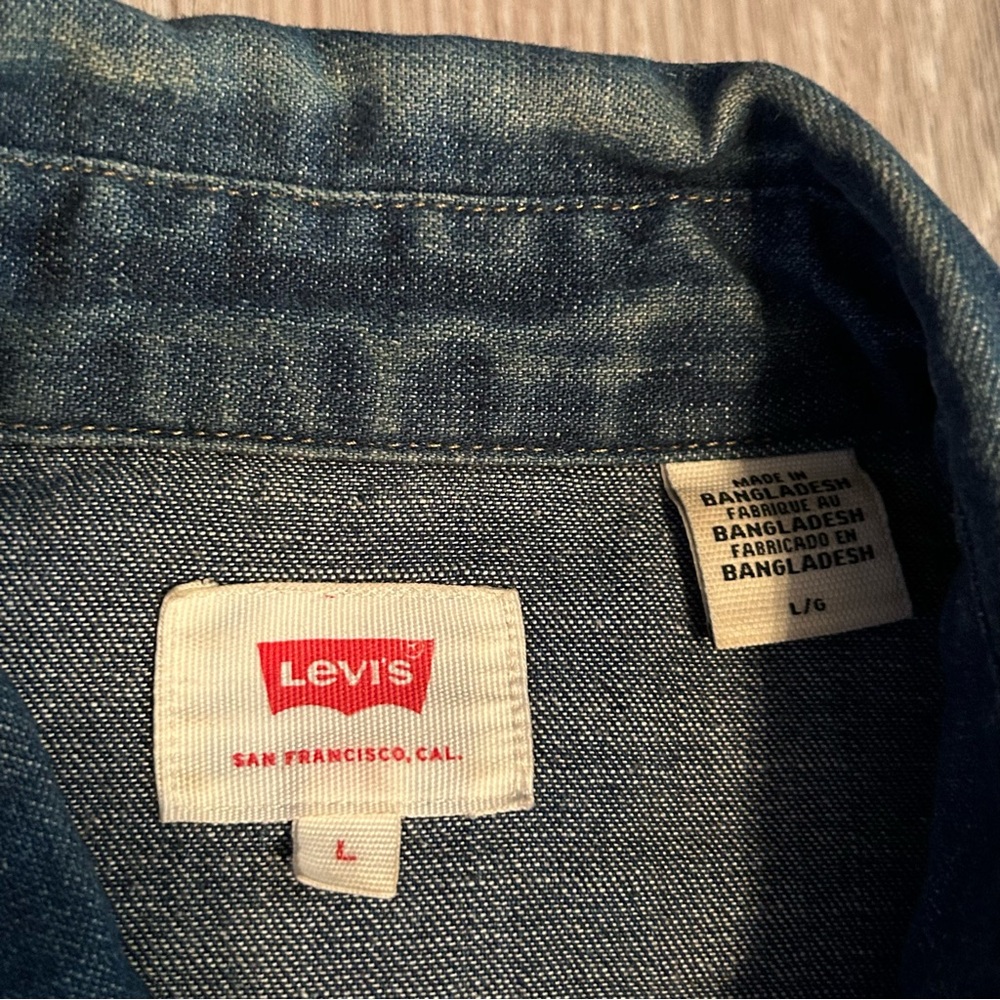 Levi’s Indigo Denim Pearl Snap Long Sleeve Button Up Shirt 100% Cotton L - Picture 12 of 16